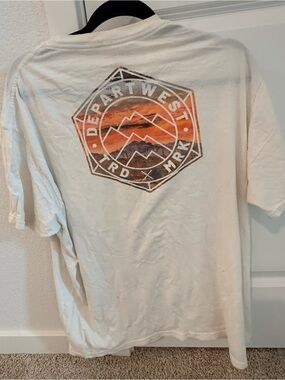 Departwest Cream Short-Sleeve Graphic Tee with Orange Mountain Print